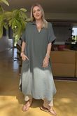 Made in Italy Paulo Pillow Cotton Shirt Dress Khaki